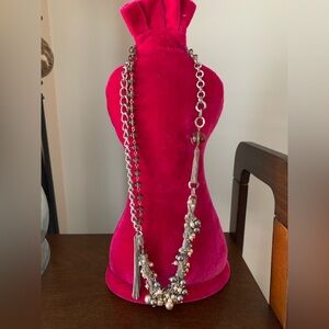 Talbots Silver Metal Chain, Multicolored Pearls, and Brown Glass Beads Necklace.